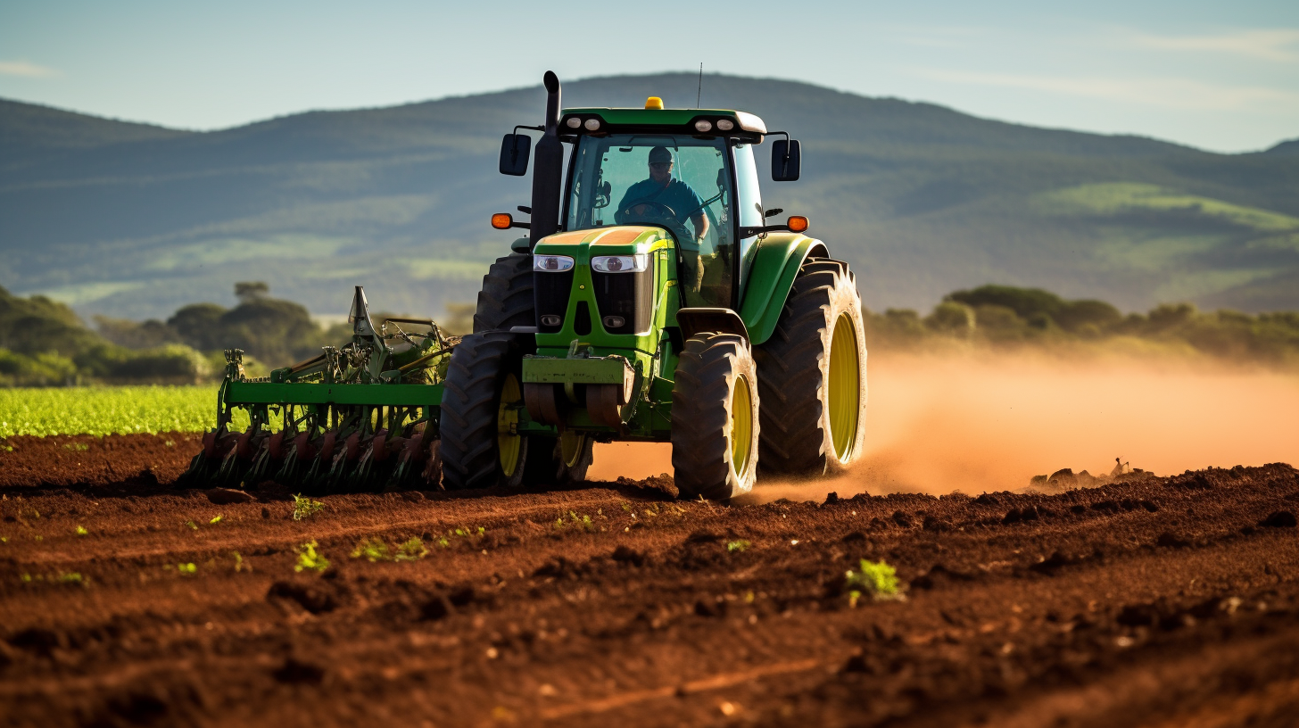 un tracteur labourant un champ